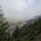 19.8.: Blick zum Aletschgletscher bei sich lichtendem Nebel